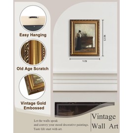 AGOLINE Vintage Gold Frame Canvas Wall Art-Woman Lost in a Book Classical Wall Decor Pictures for Living Room Bedroom kitchen Wall Art Canvas Prints,9"x12"