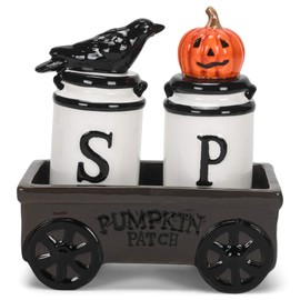 Black Crow Orange Pumpkin 5.25 x 2 Dolomite Tabletop Salt and Pepper Shaker Set