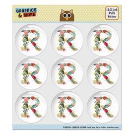 Letter R Floral Monogram Initial Puffy Bubble Dome Scrapbooking Crafting Sticker Set