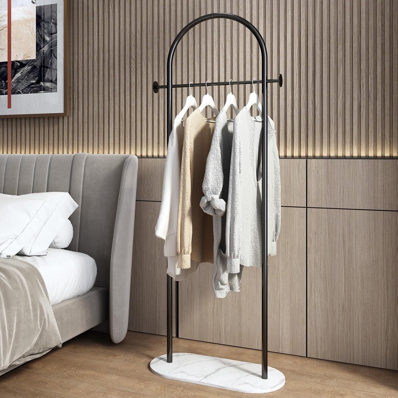 BUZUEY Freestanding Clothing Rack with Marble Base,Modern Black Arch Garment