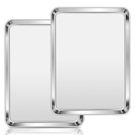 Homikit Baking Pan Sheet Set of 2, Stainless Steel Cookie Sheets Tray for Oven, 20 x 14 Large Metal Half Sheet Bakeware for Cooking Baking, Rustproof & Heavy Duty, Mirror Finish & Dishwasher Safe