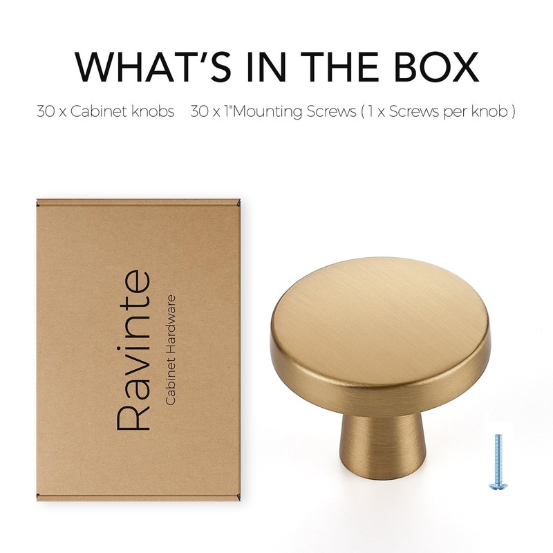 Ravinte 30 Pack 1-1/4 inch Kitchen Cabinet Knobs Champagne Bronze