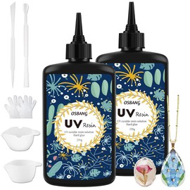 OSBANG 500g UV Resin Crystal Clear Hard UV Cure Epoxy Resin, Upgraded Formula UV Resin, Solar Activated Glue Kit Transparent Resin, Ultraviolet Fast Curing Resin for Jewelry Making Craft Decoration