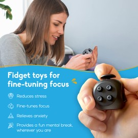 PILPOC theFube Fidget Cube Dodecagon 12 Sides - Premium Quality Fidget Cube Dice with Exclusive Carry Case, Durable, Relieve Stress and Anxiety, for ADD, ADHD, OCD (Black & Mix)