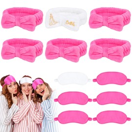 BAHABY Bachelorette Party Favors 12Pcs Spa Headband & Sleep Eye Mask Sleepover Party Supplies for Girls Women Bridal Shower Bachelorette Party Accessories (White & Hot Pink)