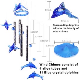 QINIZX Campanas de viento de delfín de acrílico azul para decoración de interiores y exteriores, jardín, hilado, patio y decoración del hogar, campanilla de viento, adorno colgante de campana, regalo para amigos, festival y fiesta, inauguración de la cas