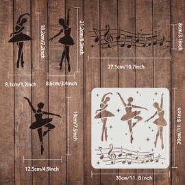 FINGERINSPIRE Ballerina Stencil 11.8x11.8inch Ballet Stencil Ballet Dancers Stencils for Painting Reusable Stencil of Ballerina for Painting on Wood, Tile, Paper, Fabric, Floor and Wall