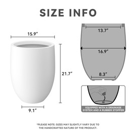 Kante 21.7" H White Concrete Tall Planter, Large Outdoor Indoor Decorative Pot with Drainage Hole and Rubber Plug, Modern Round Style for Home and Garden
