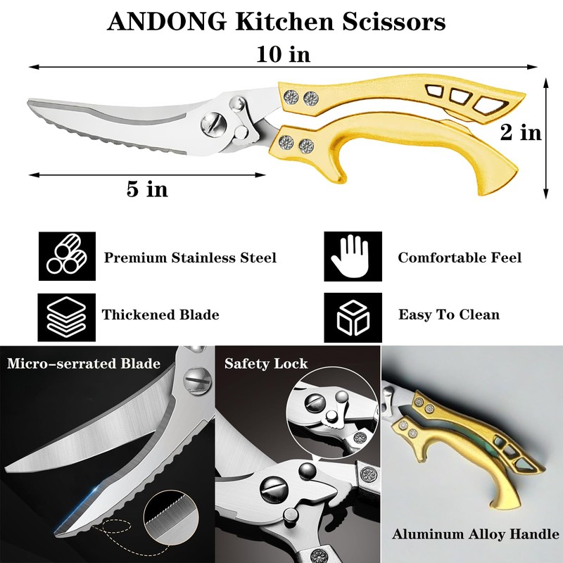 ANDONG Heavy Duty Kitchen Poultry Shears with Serrated Edge, Spring