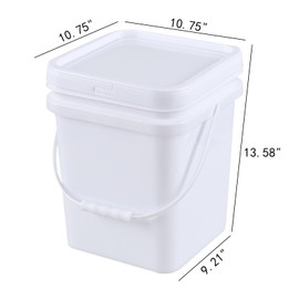 Asking 5 Gallon Versatile Square Plastic Storage Bucket Pail with Lid, 4 Pack Plastic Cleaning Bucket Pail with Handle, White