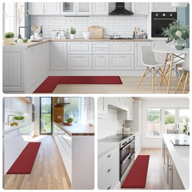 Cenivi 2PCS Kitchen Rugs,Red Kitchen Mat, 59 Inches Cushioned Anti-Fatigue Kitchen Rug, Kitchen Mats for Floor, Non-Slip Kitchen Rugs Sets of 2, Waterproof Kitchen Mat 17.3"×30"+17.3"×59"