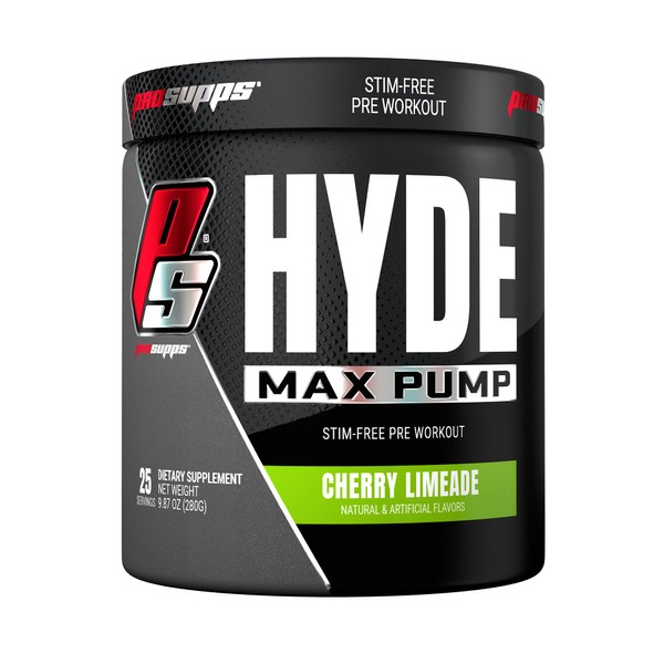 PROSUPPS Hyde Max Pump Pre Workout for Men and Women - Nitric Oxide Supplement for Energy, Pump and Endurance - Stimulant Free Pre Workout to Promote Blood Flow (Cherry Limeade, 25 Servings)
