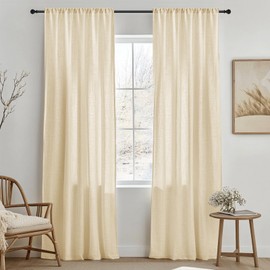 NAKIHOUSE Linen Voile Curtain, 2 Panels Linen Net Curtains for Windows 84 Drop, Farmhouse Linen Textured Look Semi Sheer Curtains, Light Filtering Slot Top Window Drapes for Living Room, Bedroom
