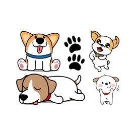 Cute Cartoon Dog Decal Stickers, A4 Size, Waterproof Adhesive, for Car, Laptop, Window, Set of 4