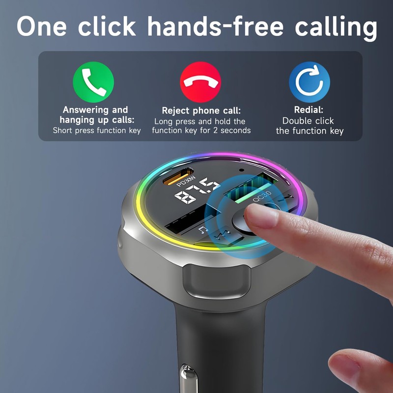 QUMOX Bluetooth 5.3 FM Transmitter Car Charger, PD 30W +