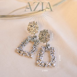 Azia Jewelry Gold Statement Earrings, Geometric Earrings, Square Earrings for Women, Door Knocker Earrings, Exaggerated Geometric Embossed Earrings (Gold Tone)