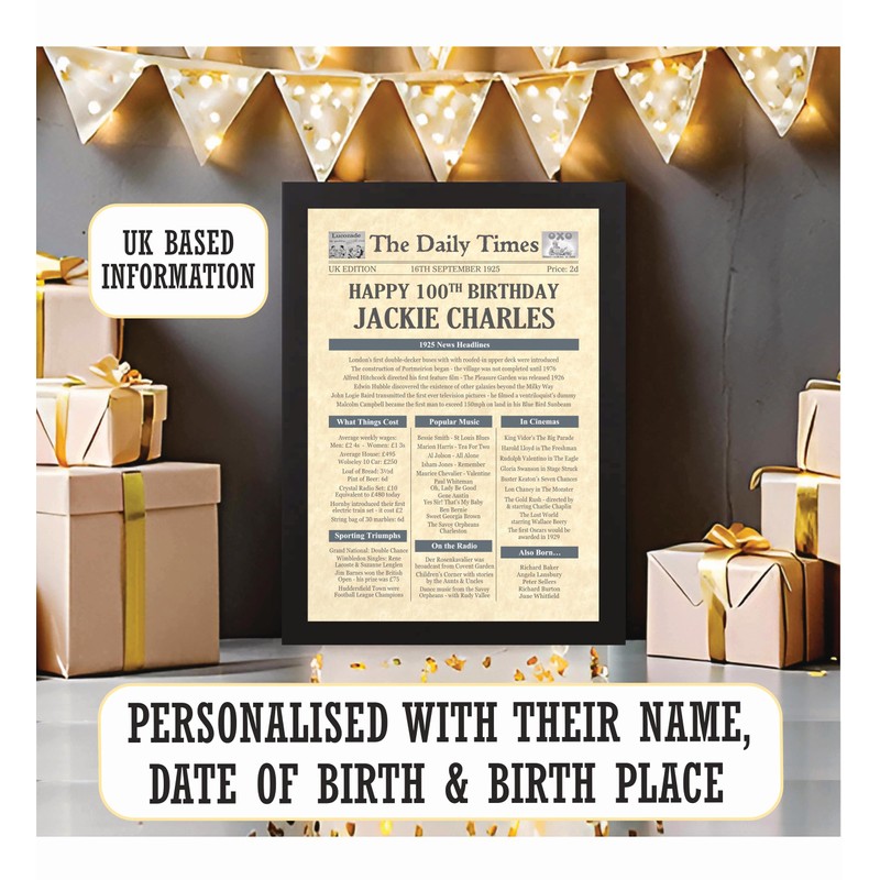 100th Birthday Gifts - Born in 1925 Day You Were