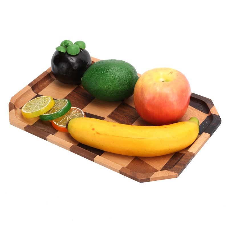 Wood Fruit Dishes Wooden Tea Dessert Tray Grid Pattern Rectangular