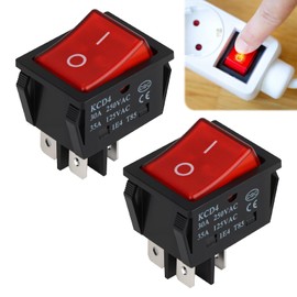 30A 250V KCD4 KCD2 Rocker Switch, DPST 4 Pin Red Lighted 120V Mini Toggle Switch ON Off Heavy Duty T85, 2 Pack