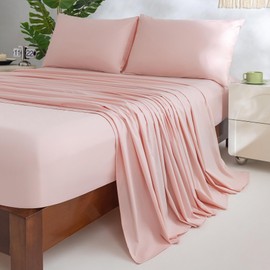Jessrydo 100% Cotton Sheets Cal King Size Sheets Deep Pocket Fits 18"-24" Mattress Luxury Soft Breathable Cooling Pink Cotton Cal King Sheet Set 4 Pieces Cotton Bed Sheets