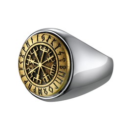 Vegvisir Runes Compass Signet Ring for Male Stainless Steel Spinner Fidget Rings Guardian Amulet Jewelry Size 7