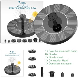 AISITIN Solar Fountain Pump for Bird Bath – 1.5W, 6 Nozzle Designs,Use for Garden, Pond