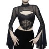 Women Goth Crop Tops Gothic Punk Fishnet Cover Up Bell