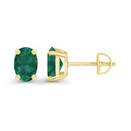 Yellow Gold Plated 925 Sterling Silver 7x5mm Oval Cut Created Green Emerald May Birthstone Screwback Stud Earrings