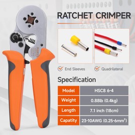 iCrimp Square Ratchet Crimper for End Sleeves and Ferrules AWG23-10 0.25-6mm², Wire Ferrule Crimping Tool (HSC8 6-4)