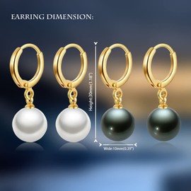 JAXXEL 2 Pairs Pearl Earrings for Women, Pearl Drop Earrings Set 18K Gold Plated Hypoallergenic Earrings Pearl Dangle Earrings Fine Jewelry for Women (white+peacock green 10MM)