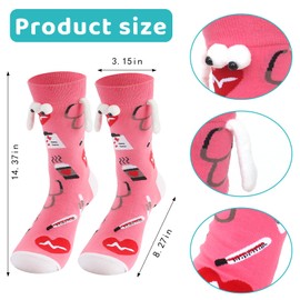 Blinket Funny Nurse Sock Magnetic Holding Hands Socks 3D Doll Socks for Nurses Week Appreciation Gift Novelty Medical Themed Sock for Healthcare Workers Pink