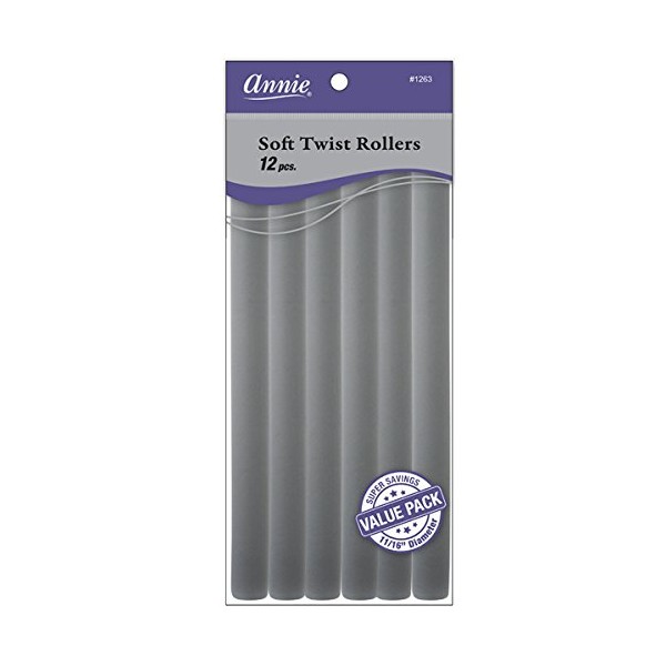 Annie Soft Twist Rollers, Grey, 10'' Long, 24 Count / 2 pack