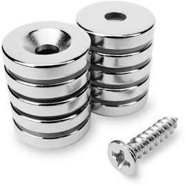 Sensei Ring Neodymium Magnet 15 x 3 mm with Opening for Screw, Maximum Load 2.4 kg + 10 Wood Screws Set of 10