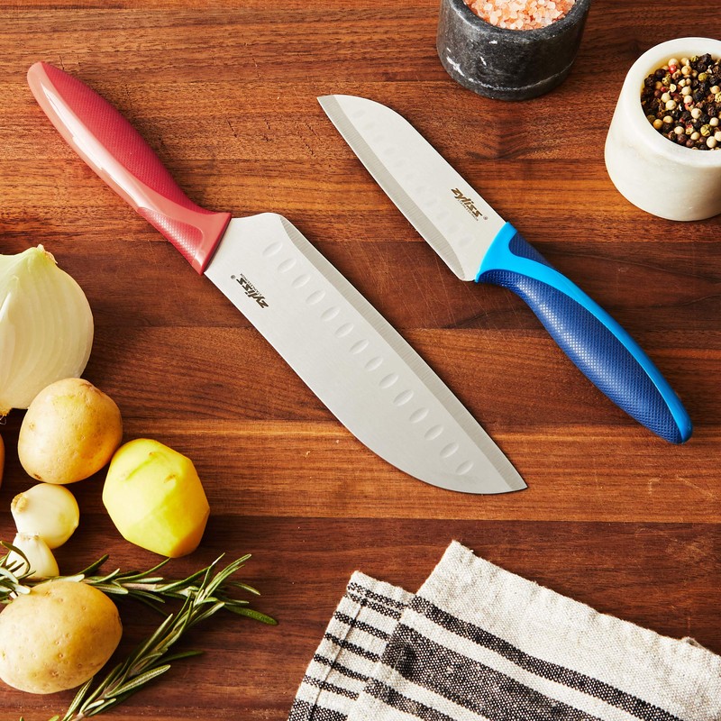 ZYLISS 2 Piece Santoku Knife Set with Sheath Covers, Stainless