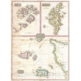Historic Map - Pinkerton Map of Jersey, Guernsey, Scilly and Shetland, British Isles, 1818 - Vintage Wall Art - 24in x 36in