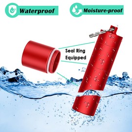Portable Keychain Pill Case Holder, EFFIET 3 Compartments Metal Pocket Emergency Pill Container Box for Daily Supplyment (Red+Matt Finished)