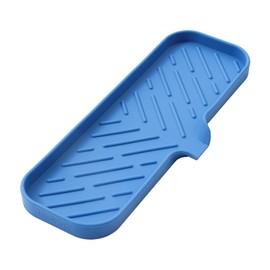 MicoYang Silicone Bathroom Soap Dishes with Drain Spout-Bathroom and Kitchen Sink Organizer,Sponge Holder,Dish Soap Tray,Perfect for Dispenser,Scrubber,Bottle,Cup on Sink or Counter-Lichen Blue 12"×4"