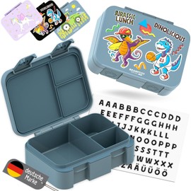 BEARFOOT Bento Box COMPACT | BPA-freie Kinder Brotdose für Schule & Kindergarten | Auslaufsichere Lunchbox für Mädchen & Jungen | Praktisch, leicht & kompakt (Dinos-blau, 650ml)
