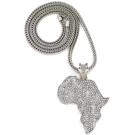 GWOOD Africa Map Silver Color Pendant with 36 Inch Franco Necklace