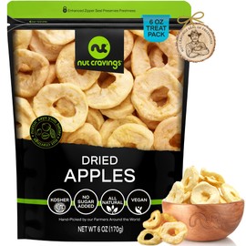 NUT CRAVINGS Dry Fruits - Dried Apple Rings Slices, No Sugar Added - Chewy Soft Texture (6oz - 1 Pack) Packed Fresh in Resealable Bag - Sweet Snack, Healthy Food, All Natural, Vegan, Kosher Certified