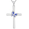 YL Butterfly Cross Necklace Sterling Silver Crucifix Pendant Created Sapphire