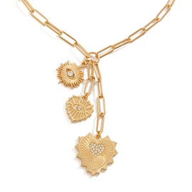 HETICA Chunky Gold Necklace for Women - Evil Eye Heart Charm Zirconia Charm Fashion Gold Jewelry Necklace, Medium, Metal, No Gemstone