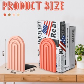 Harloon 4 Pcs Boho Arch Wood Bookends Rainbow Arch Back to School Book Stand Decorative Bookend for Shelves Non Skid Cute Book Stoppers for Heavy Books Home Office Library Kitchen(Cute Color)