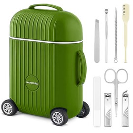8-Piece Nail Clippers Set with Mini Travel Suitcase, Portable Personal Grooming Kit for Men and Women (Green)