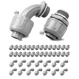 40Pcs 3/4" Liquid Tight Connectors, PVC Flexible Electrical Conduit Fittings, Including 15Pcs 90° Elbow & 25Pcs 180° Straight