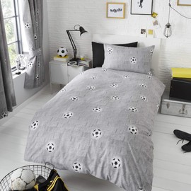 Happy Linen Company Boys Girls Kids Freestyle Football Tricks Grey Charcoal Single Reversible Duvet Cover Bedding Set