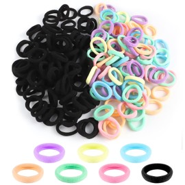 200Pcs Baby Hair Ties, 1 Inch Seamless Toddler Hair Ties for Girls and Kids, Multicolor and Black Hair Bands Elastic Ponytail Holders