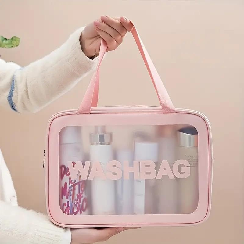 Travel Toiletry Bag, Pink Waterproof Cosmetic Organiser with Clear Window,