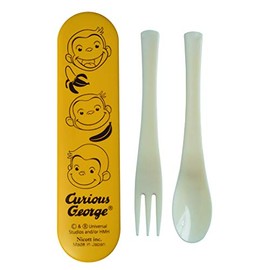 Nicott Children's Cutlery, Yellow, W 5.9 x D 1.6 x H 0.8 inches (15 x 4 x 2 cm), Curious George SP & FK Set 2