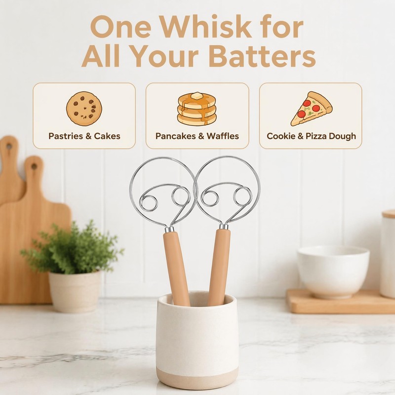 LCOLYDM 2 Pack Danish Dough Whisk,Dough Whisk, Stainless Steel Bread